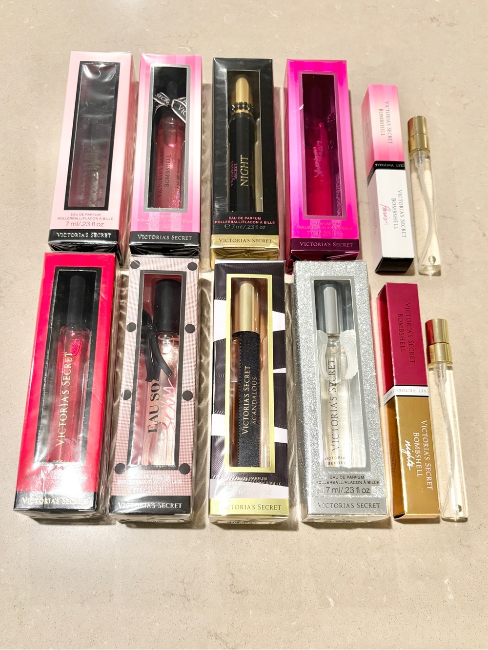 Victorias Secret 10 Piece Rollerball Gift Set Bombshell Tease Angel Night Rare